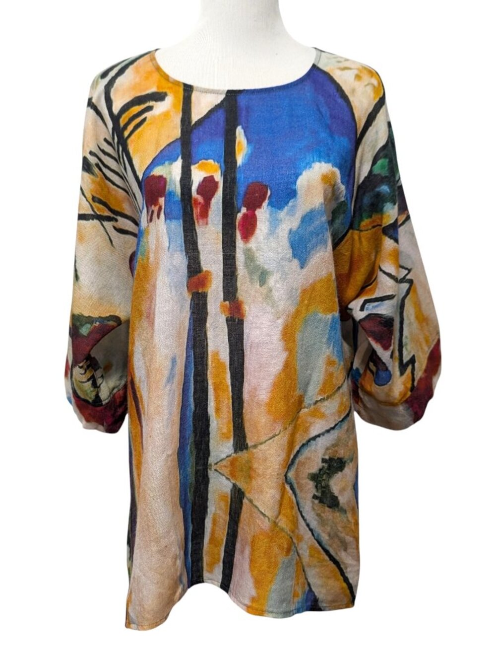 Tao House Womens Size S/M Multicolor Abstract Art To Wear Wool Tunic Top Flaw